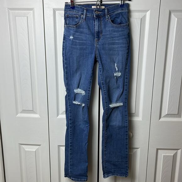 Levi’s 724 High Rise Straight Jeans Distressed Blue 25 - Picture 1 of 11